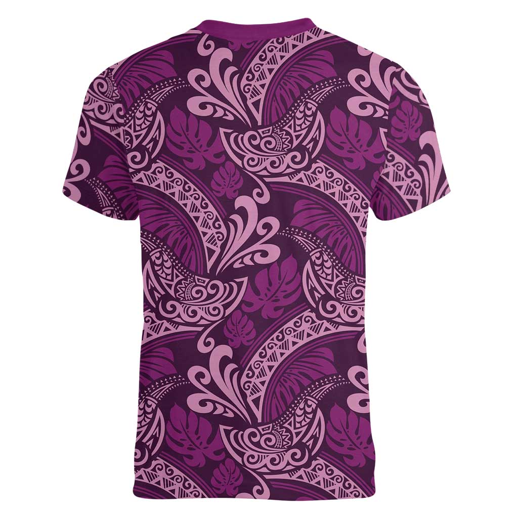 Royal Purple Monstera Women V-Neck T-Shirt Polynesian Tribal Pattern LT01 - Polynesian Pride