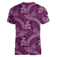 Royal Purple Monstera Women V-Neck T-Shirt Polynesian Tribal Pattern LT01 - Polynesian Pride