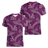 Royal Purple Monstera Women V-Neck T-Shirt Polynesian Tribal Pattern LT01 - Polynesian Pride
