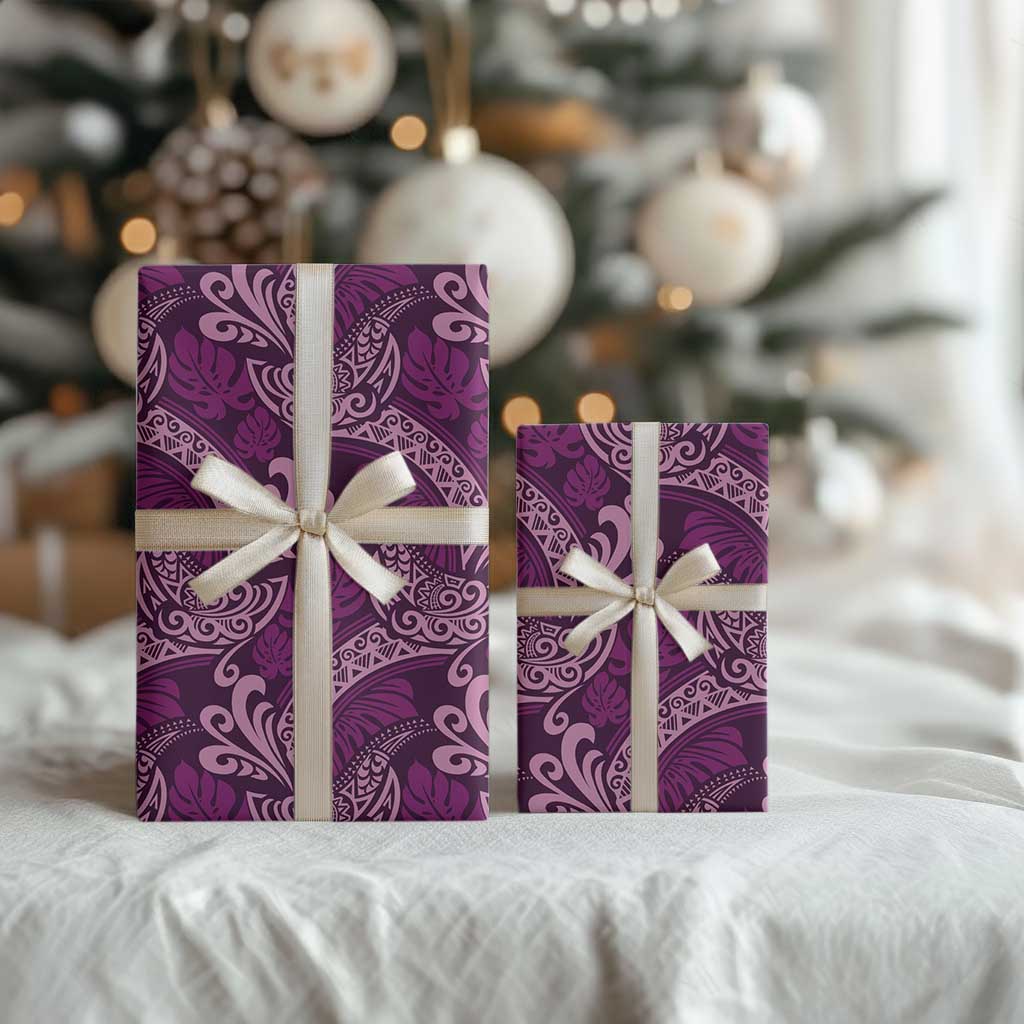 Royal Purple Monstera Wrapping Paper Polynesian Tribal Pattern LT01 - Polynesian Pride
