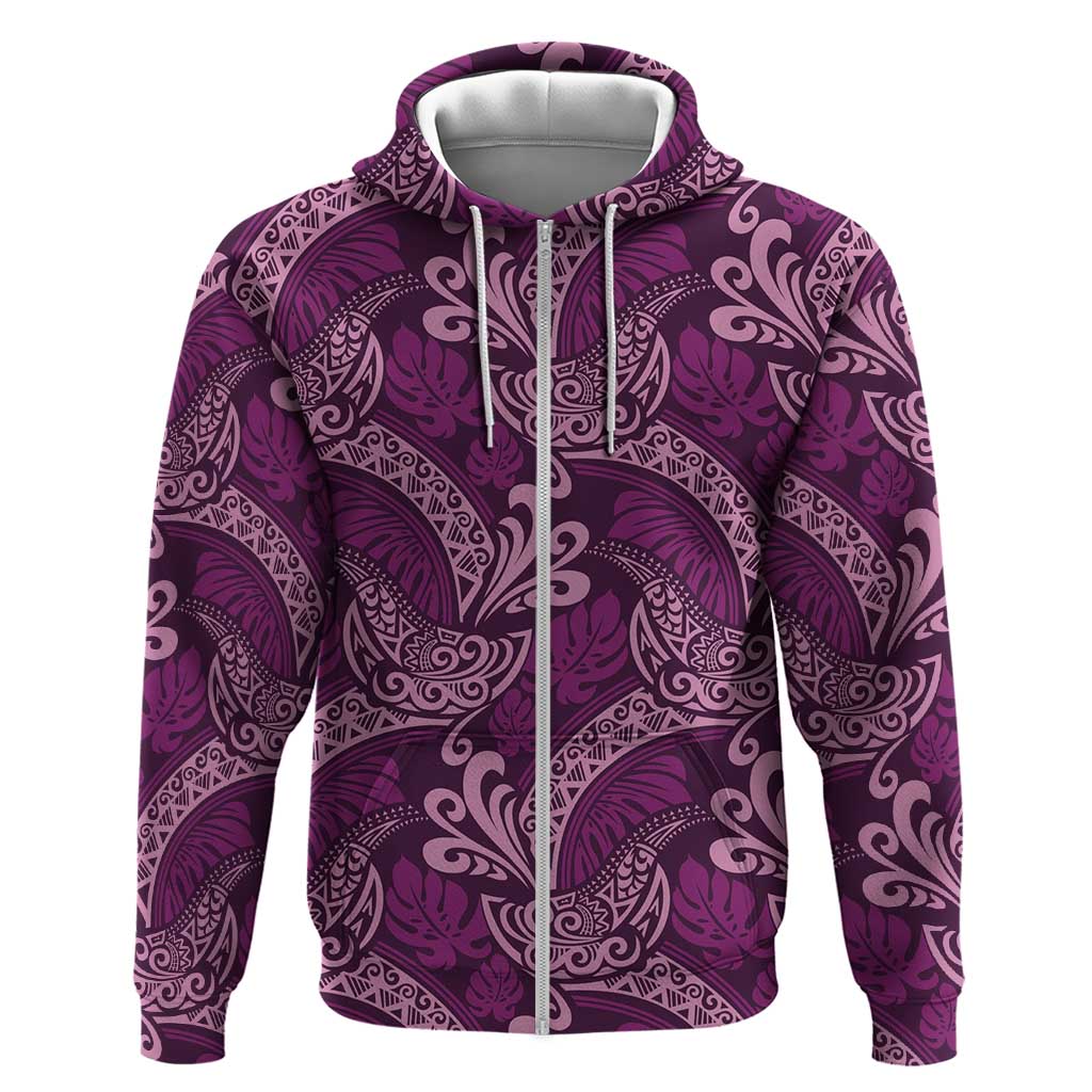 Royal Purple Monstera Zip Hoodie Polynesian Tribal Pattern LT01 Zip Hoodie Purple - Polynesian Pride