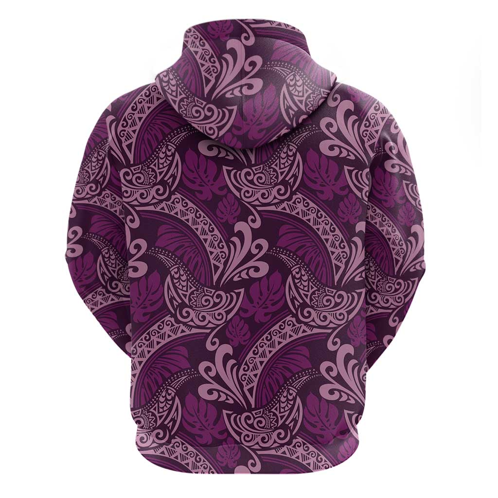 Royal Purple Monstera Zip Hoodie Polynesian Tribal Pattern LT01 - Polynesian Pride