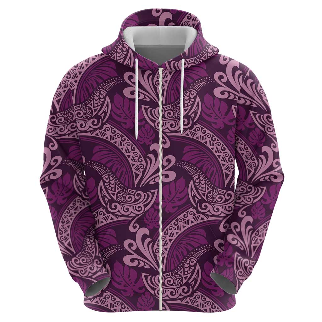 Royal Purple Monstera Zip Hoodie Polynesian Tribal Pattern LT01 - Polynesian Pride
