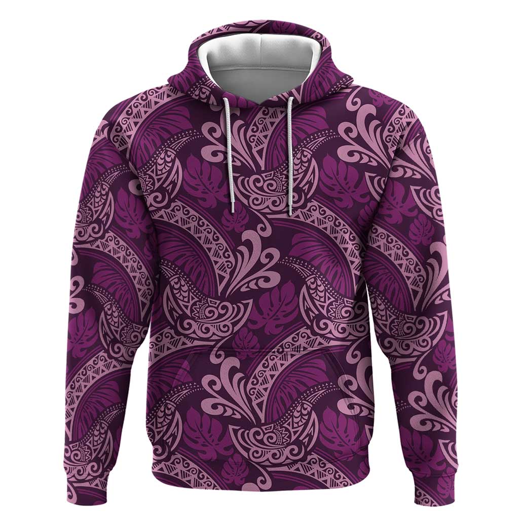 Royal Purple Monstera Zip Hoodie Polynesian Tribal Pattern LT01 Pullover Hoodie Purple - Polynesian Pride