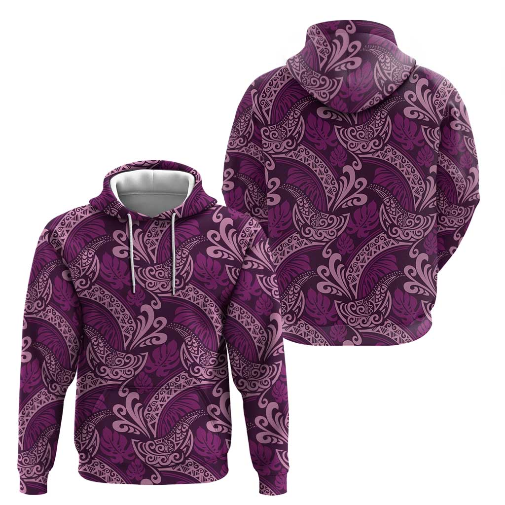 Royal Purple Monstera Zip Hoodie Polynesian Tribal Pattern LT01 - Polynesian Pride