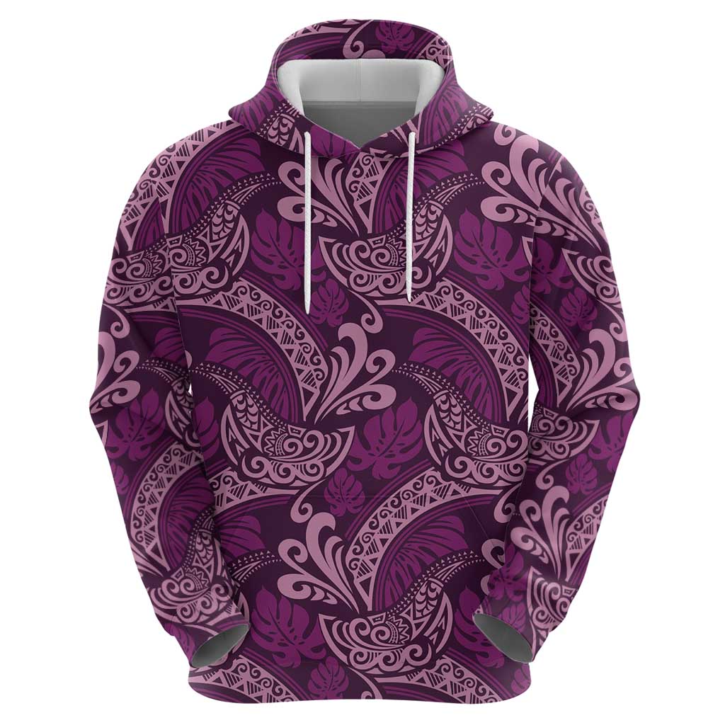Royal Purple Monstera Zip Hoodie Polynesian Tribal Pattern LT01 - Polynesian Pride