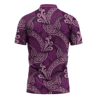 Royal Purple Monstera Zipper Polo Shirt Polynesian Tribal Pattern LT01 - Polynesian Pride
