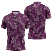 Royal Purple Monstera Zipper Polo Shirt Polynesian Tribal Pattern LT01 - Polynesian Pride