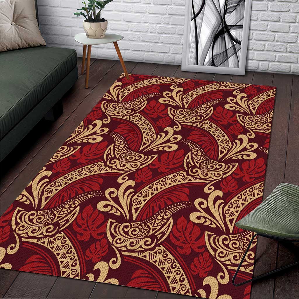 Luxury Red Monstera Area Rug Polynesian Tribal Pattern - Polynesian Pride