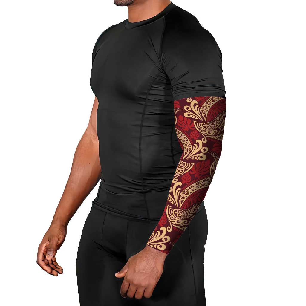 Luxury Red Monstera Arm Sleeves Polynesian Tribal Pattern LT01 - Polynesian Pride