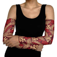 Luxury Red Monstera Arm Sleeves Polynesian Tribal Pattern LT01 - Polynesian Pride