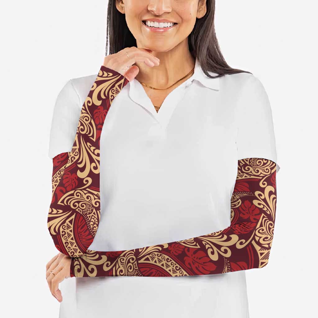 Luxury Red Monstera Arm Sleeves Polynesian Tribal Pattern LT01 - Polynesian Pride