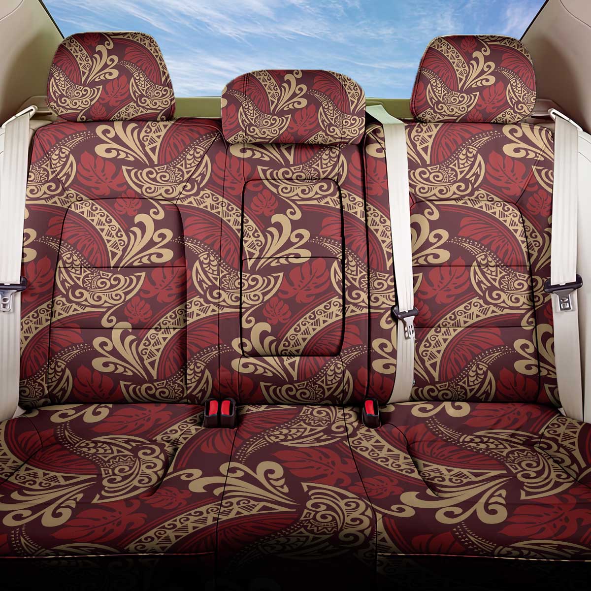 Luxury Red Monstera Back Car Seat Cover Polynesian Tribal Pattern LT01 One Size Red - Polynesian Pride