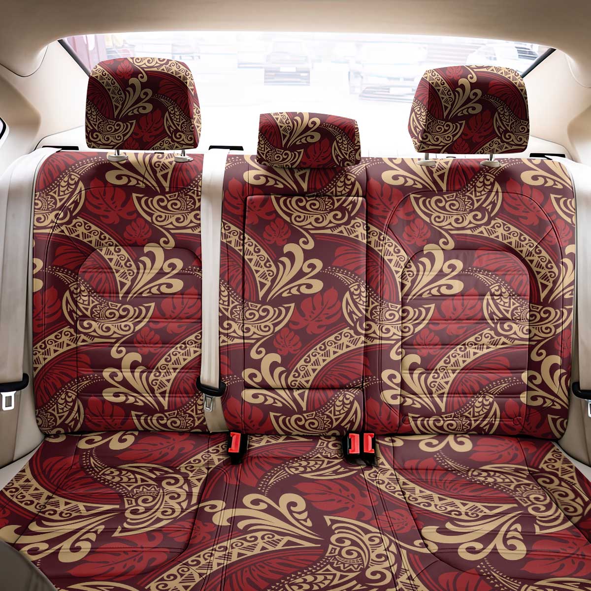 Luxury Red Monstera Back Car Seat Cover Polynesian Tribal Pattern LT01 - Polynesian Pride