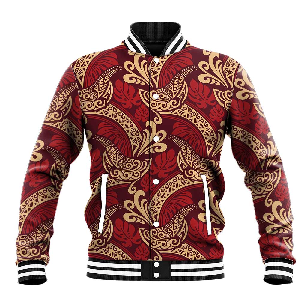 Luxury Red Monstera Baseball Jacket Polynesian Tribal Pattern LT01 Unisex Red - Polynesian Pride