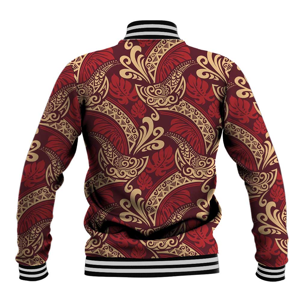 Luxury Red Monstera Baseball Jacket Polynesian Tribal Pattern LT01 - Polynesian Pride