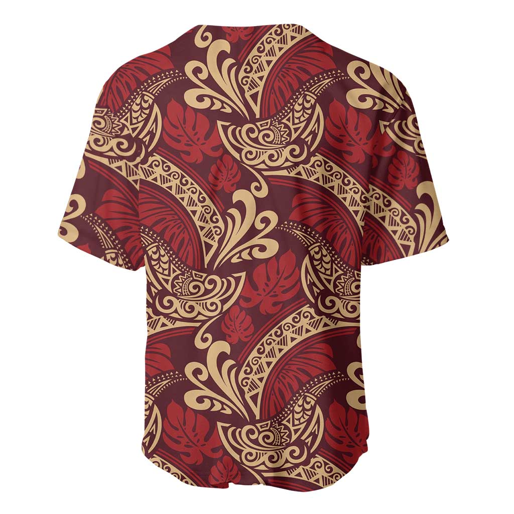 Luxury Red Monstera Baseball Jersey Polynesian Tribal Pattern LT01 - Polynesian Pride