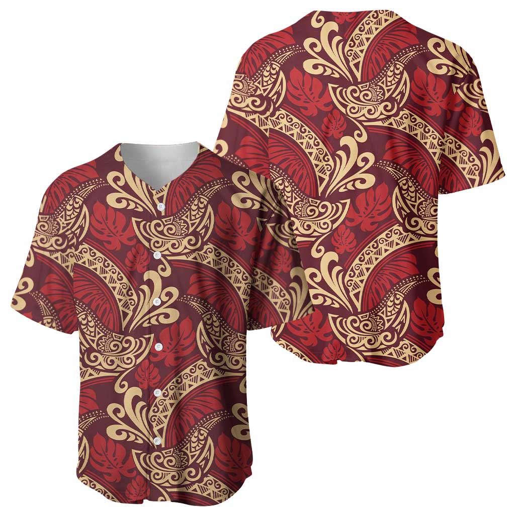 Luxury Red Monstera Baseball Jersey Polynesian Tribal Pattern LT01 - Polynesian Pride