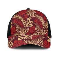 Luxury Red Monstera Baseball Net Cap Polynesian Tribal Pattern - Polynesian Pride