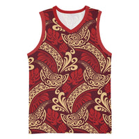 Luxury Red Monstera Basketball Jersey Polynesian Tribal Pattern LT01 Unisex Red - Polynesian Pride