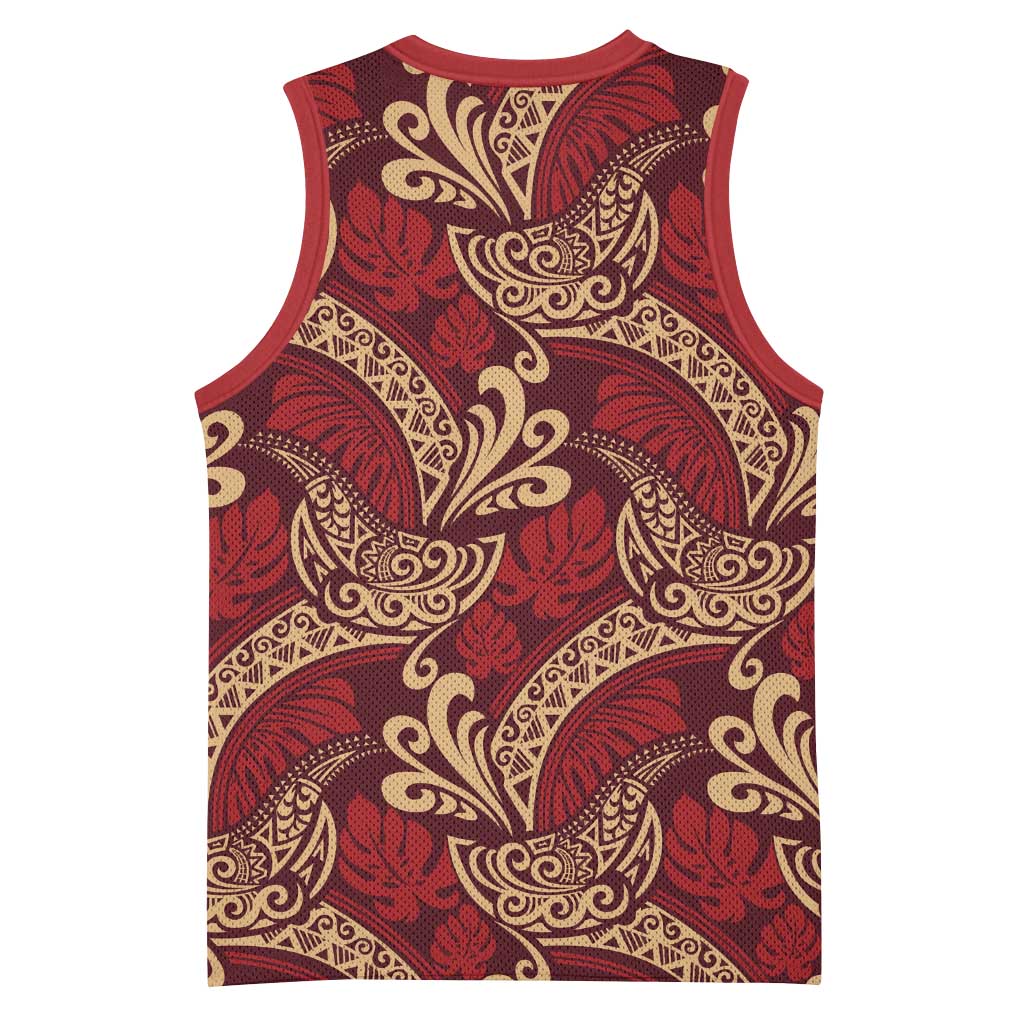 Luxury Red Monstera Basketball Jersey Polynesian Tribal Pattern LT01 - Polynesian Pride