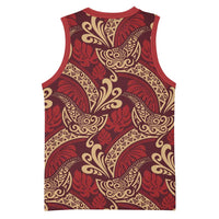 Luxury Red Monstera Basketball Jersey Polynesian Tribal Pattern LT01 - Polynesian Pride
