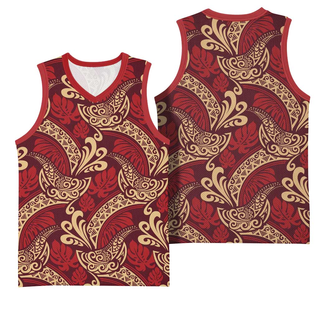 Luxury Red Monstera Basketball Jersey Polynesian Tribal Pattern LT01 - Polynesian Pride