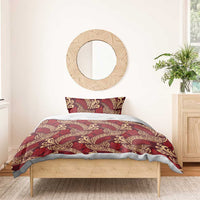 Luxury Red Monstera Bedding Set Polynesian Tribal Pattern - Polynesian Pride