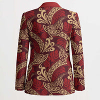 Luxury Red Monstera Blazer Polynesian Tribal Pattern - Polynesian Pride