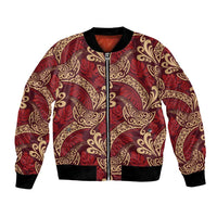 Luxury Red Monstera Bomber Jacket Polynesian Tribal Pattern - Polynesian Pride