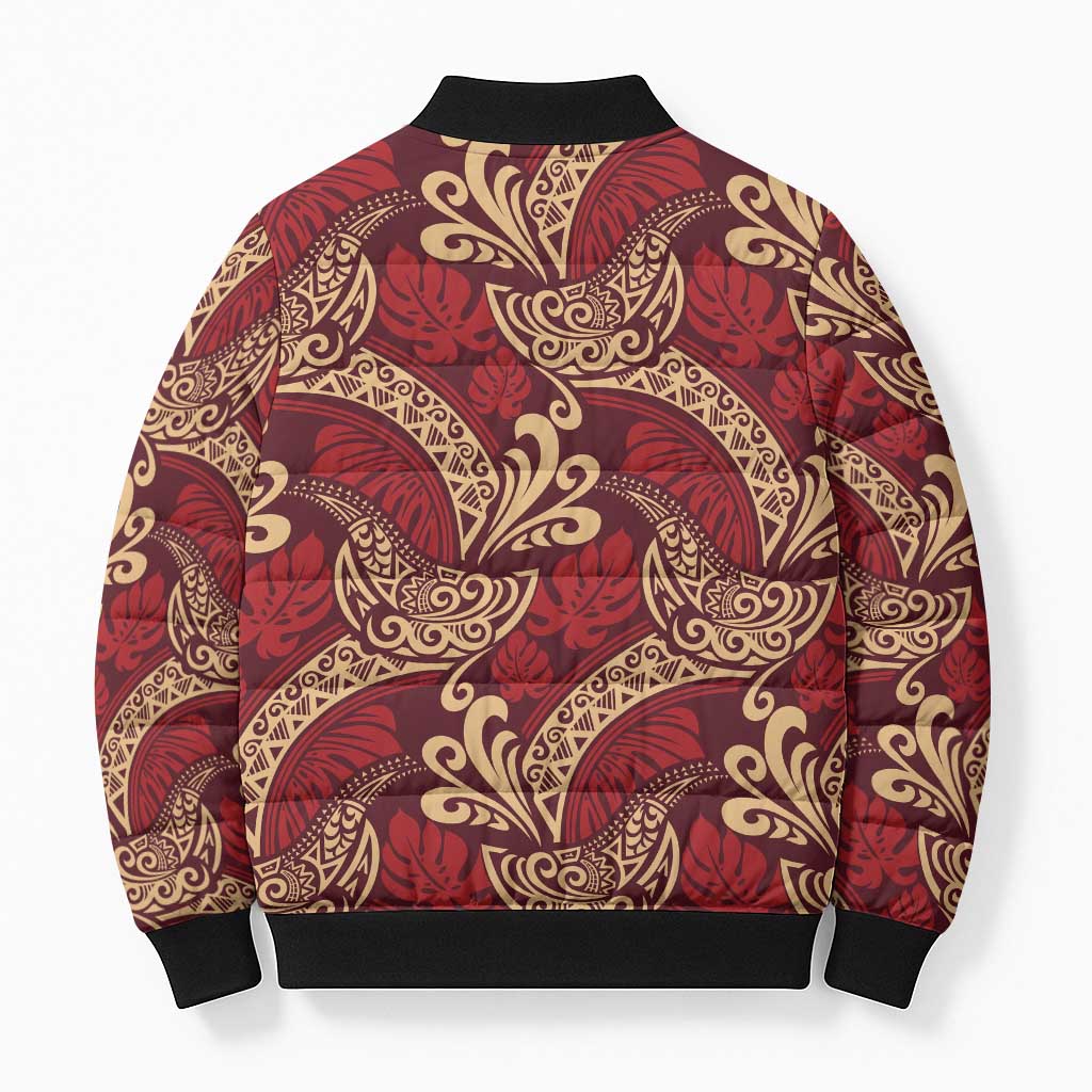 Luxury Red Monstera Bomber Puffer Jacket Polynesian Tribal Pattern LT01 - Polynesian Pride