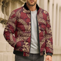 Luxury Red Monstera Bomber Puffer Jacket Polynesian Tribal Pattern LT01 - Polynesian Pride