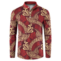 Luxury Red Monstera Button Sweatshirt Polynesian Tribal Pattern LT01 Red - Polynesian Pride