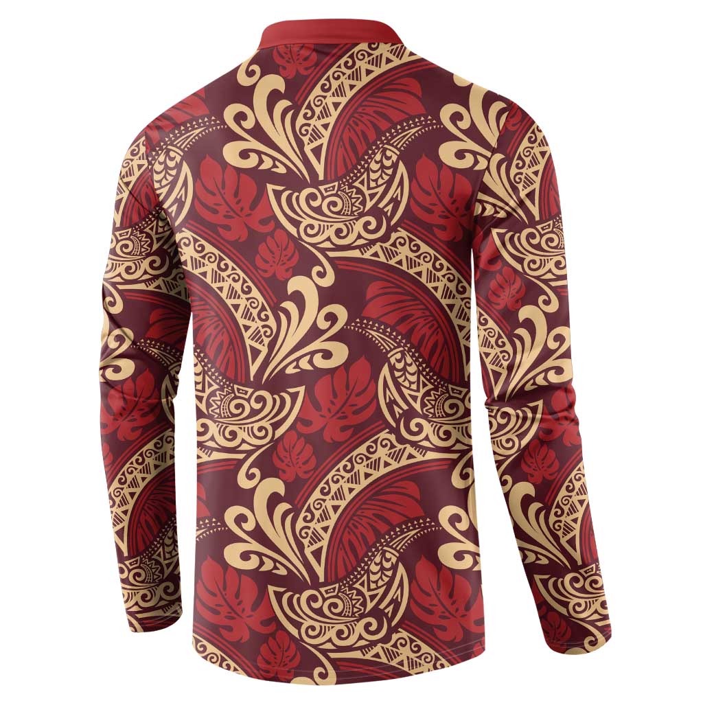 Luxury Red Monstera Button Sweatshirt Polynesian Tribal Pattern LT01 - Polynesian Pride
