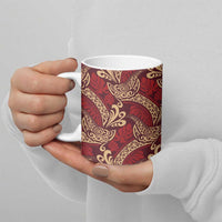 Luxury Red Monstera Ceramic Mug Polynesian Tribal Pattern - Polynesian Pride