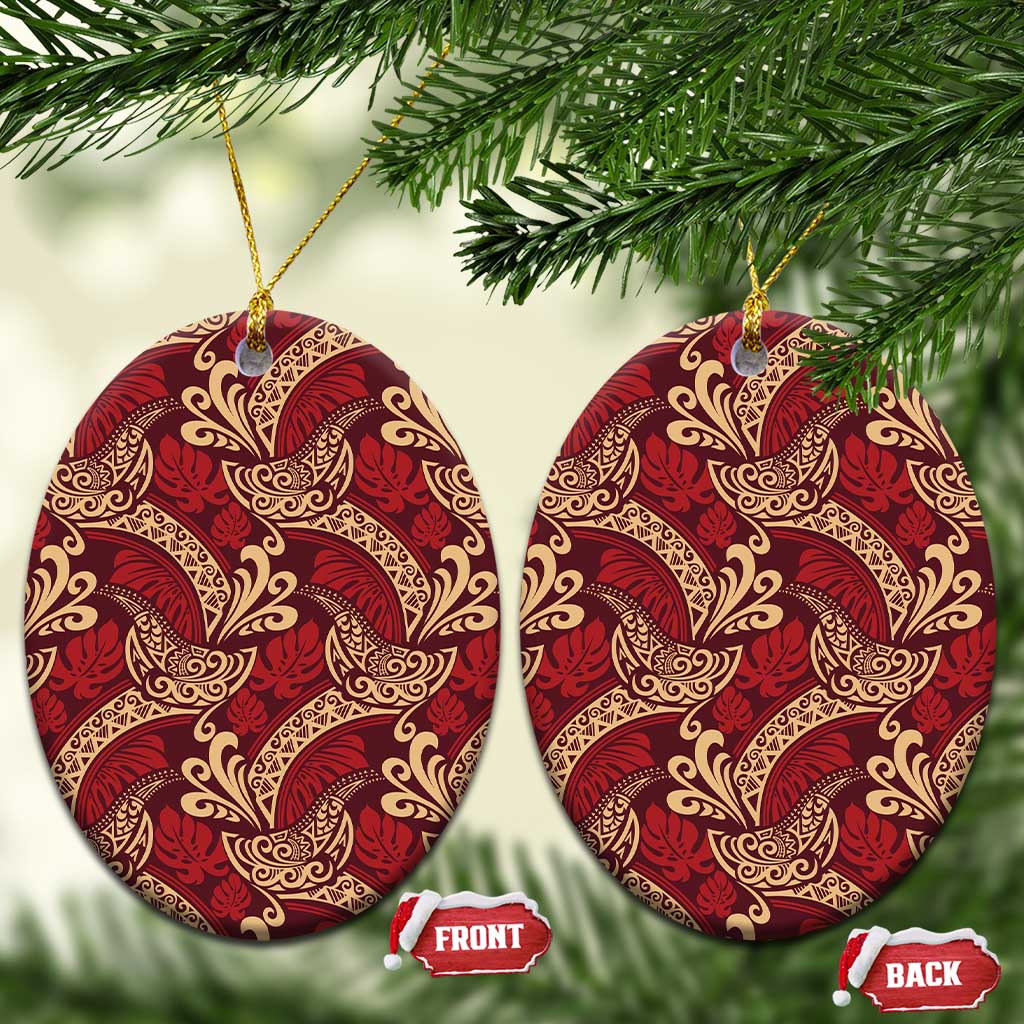 Luxury Red Monstera Ceramic Ornament Polynesian Tribal Pattern LT01 Oval Red - Polynesian Pride
