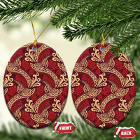 Luxury Red Monstera Ceramic Ornament Polynesian Tribal Pattern LT01 Oval Red - Polynesian Pride