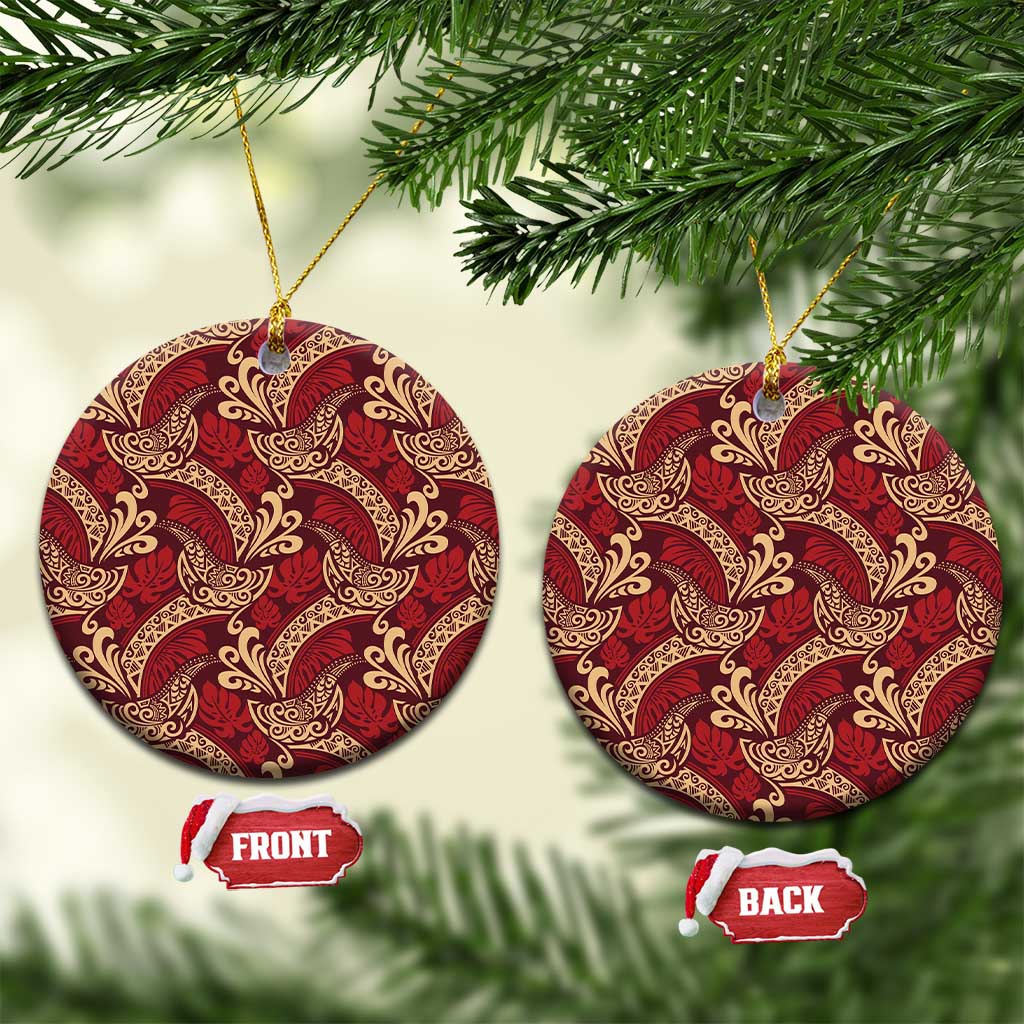 Luxury Red Monstera Ceramic Ornament Polynesian Tribal Pattern LT01 Circle Red - Polynesian Pride