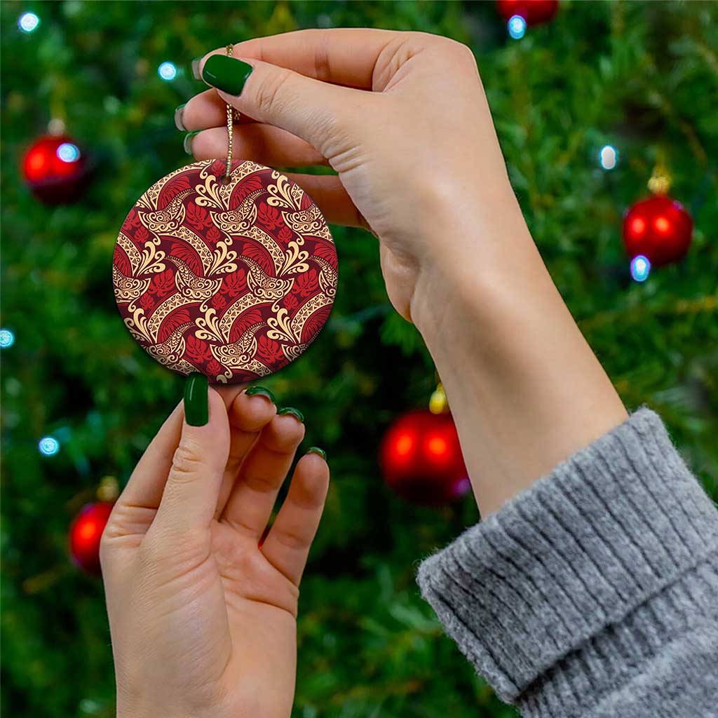 Luxury Red Monstera Ceramic Ornament Polynesian Tribal Pattern LT01 - Polynesian Pride