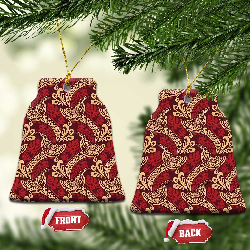 Luxury Red Monstera Ceramic Ornament Polynesian Tribal Pattern LT01 Bell Flake Red - Polynesian Pride