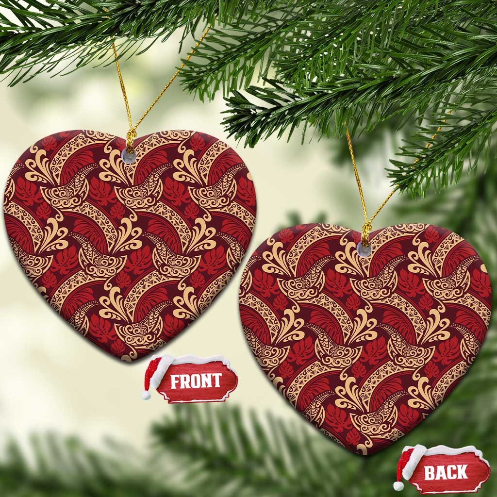 Luxury Red Monstera Ceramic Ornament Polynesian Tribal Pattern LT01 Heart Red - Polynesian Pride