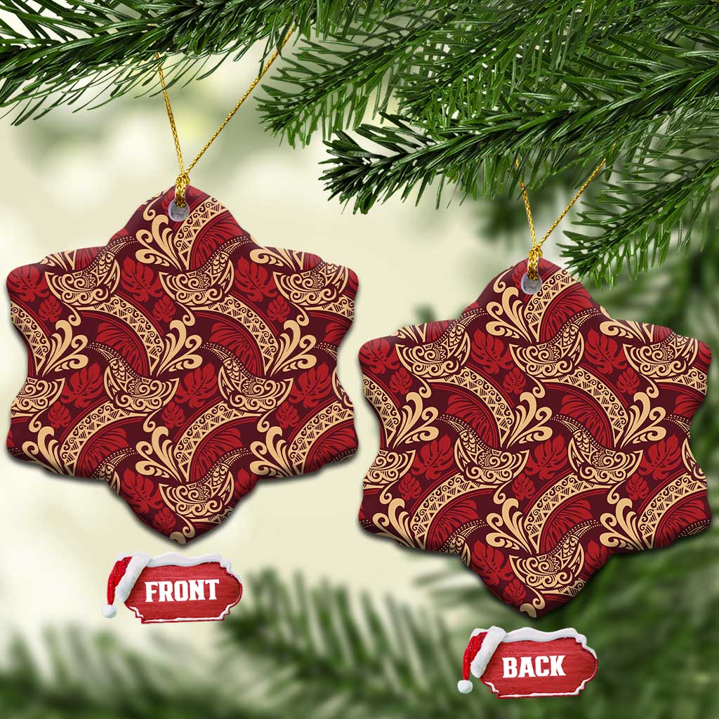 Luxury Red Monstera Ceramic Ornament Polynesian Tribal Pattern LT01 Snow Flake Red - Polynesian Pride