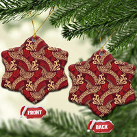 Luxury Red Monstera Ceramic Ornament Polynesian Tribal Pattern LT01 Snow Flake Red - Polynesian Pride