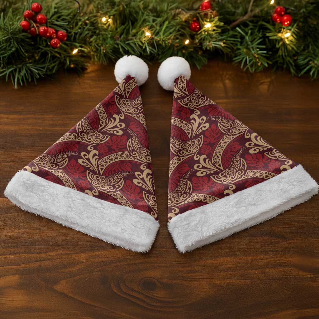 Luxury Red Monstera Christmas Santa Hat Polynesian Tribal Pattern LT01 - Polynesian Pride