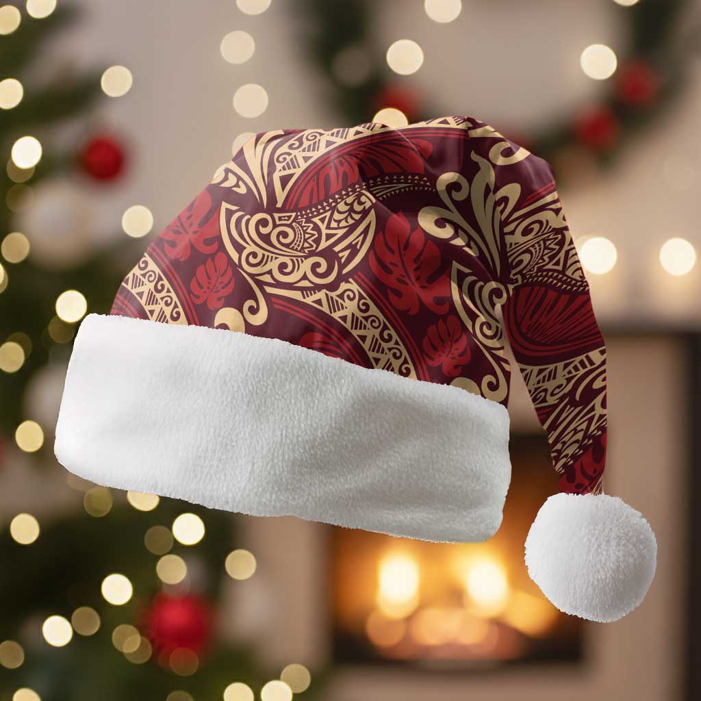 Luxury Red Monstera Christmas Santa Hat Polynesian Tribal Pattern LT01 Without Fur Red - Polynesian Pride