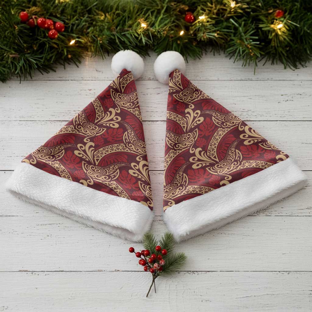 Luxury Red Monstera Christmas Santa Hat Polynesian Tribal Pattern LT01 - Polynesian Pride