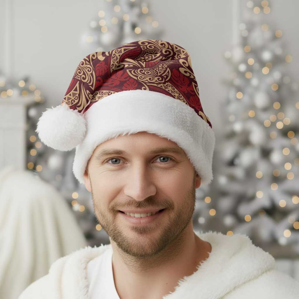 Luxury Red Monstera Christmas Santa Hat Polynesian Tribal Pattern LT01 - Polynesian Pride