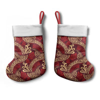 Luxury Red Monstera Christmas Stocking Polynesian Tribal Pattern - Polynesian Pride
