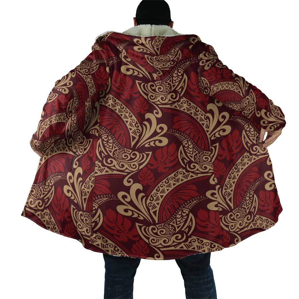 Luxury Red Monstera Cloak Polynesian Tribal Pattern LT01 - Polynesian Pride