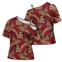 Luxury Red Monstera Cross Shoulder Shirt Polynesian Tribal Pattern LT01 - Polynesian Pride